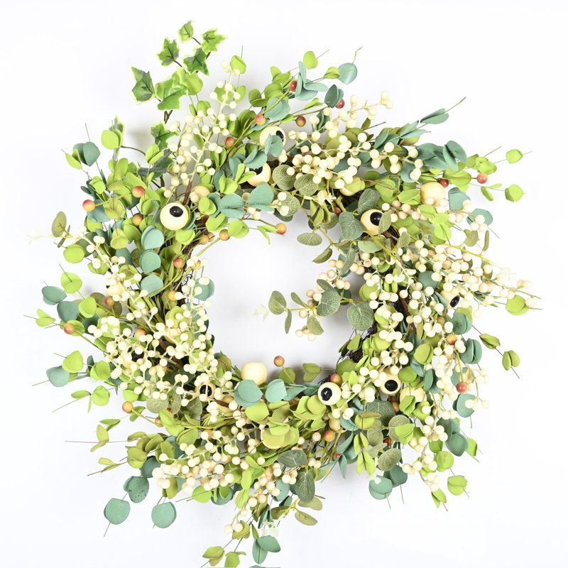 Primrue Handcrafted Faux 22'' Everyday Eucalyptus Berry Wreath | Wayfair